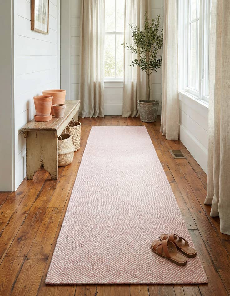 Detail image of 2' 7 x 12'  Hand Woven Geo Trellis Flatweave Runner Rug