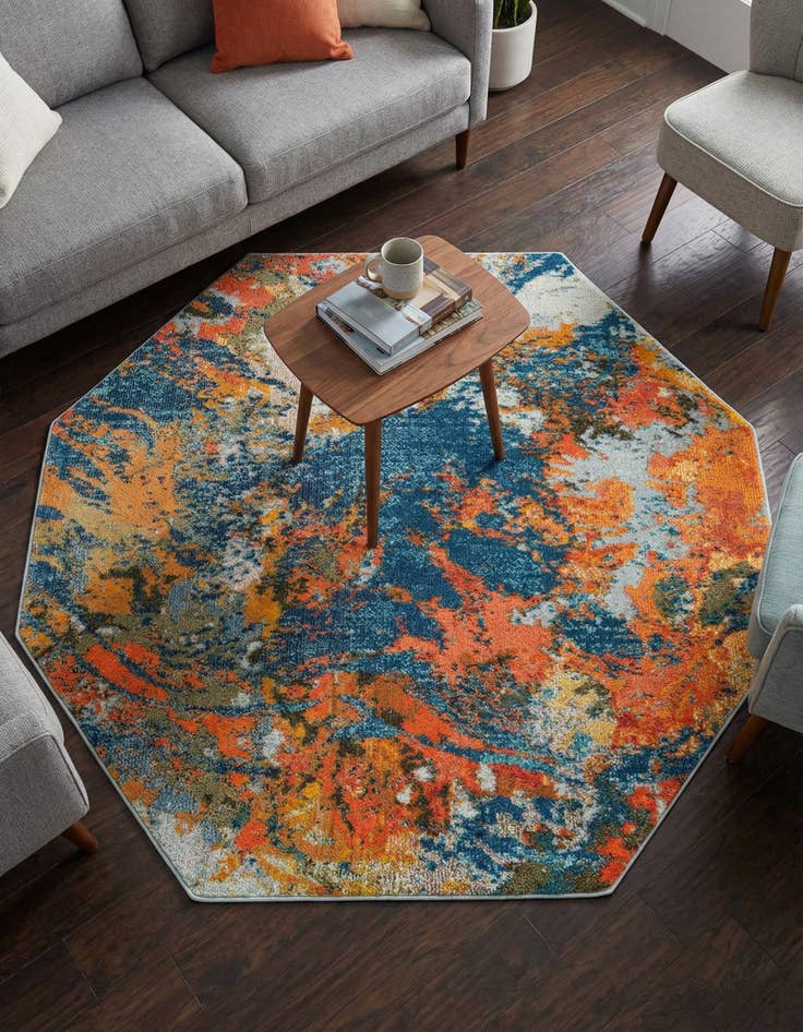 Detail image of 5' 3 x 5' 3 Washable Vivid Octagon Rug