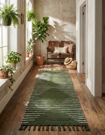 Green Hand Woven Chindi Cotton Runner Rug