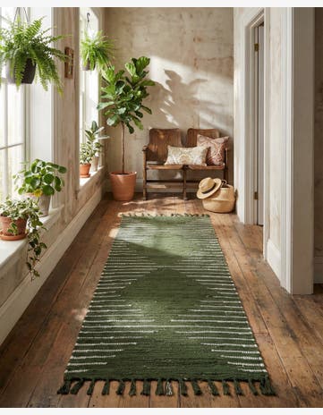 Green Hand Woven Chindi Cotton Runner Rug