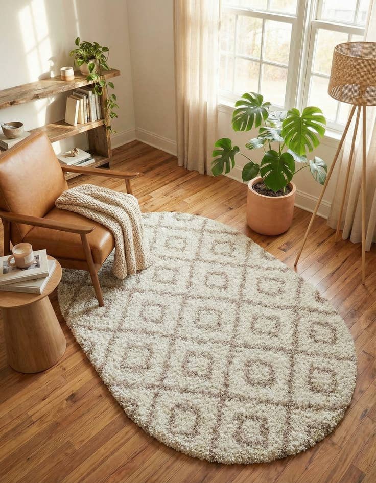 Detail image of 4' x 6' Lattice Shag Oval Rug