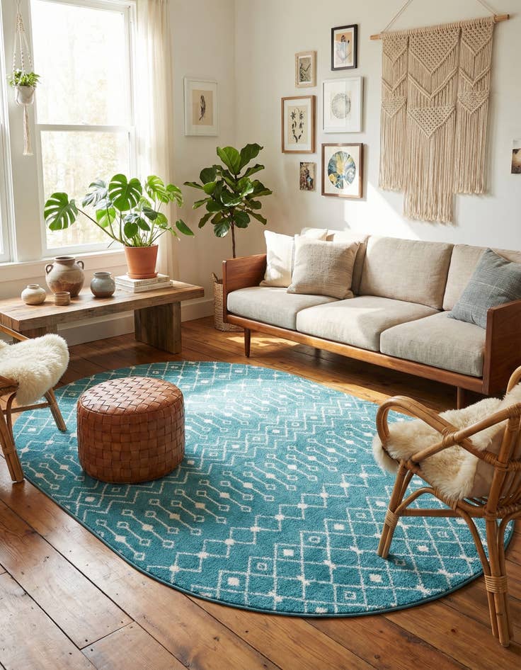 Detail image of 5' 3 x 8' Moroccan Trellis Oval Rug