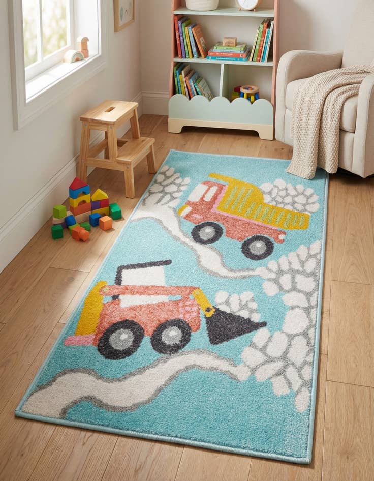 Detail image of 2' 2 x 4' Construction Whimsy Kids Runner Rug