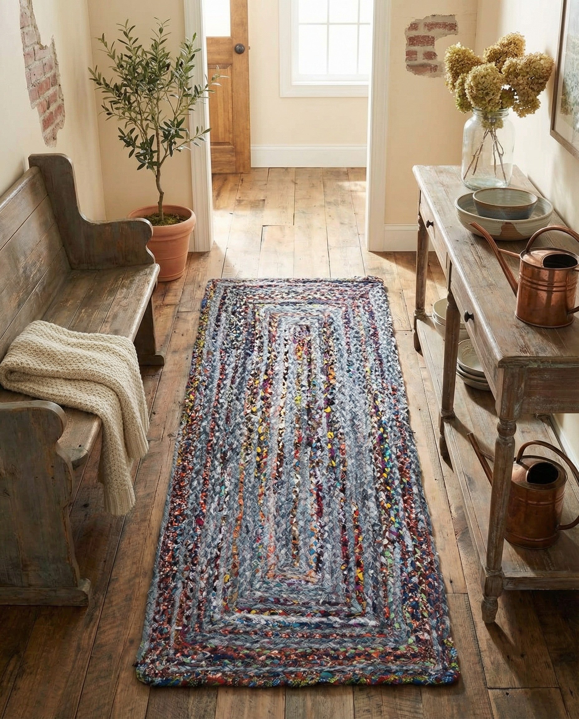 2' 7 x 6' 1 Handmade Braided Chindi Runner Rug
