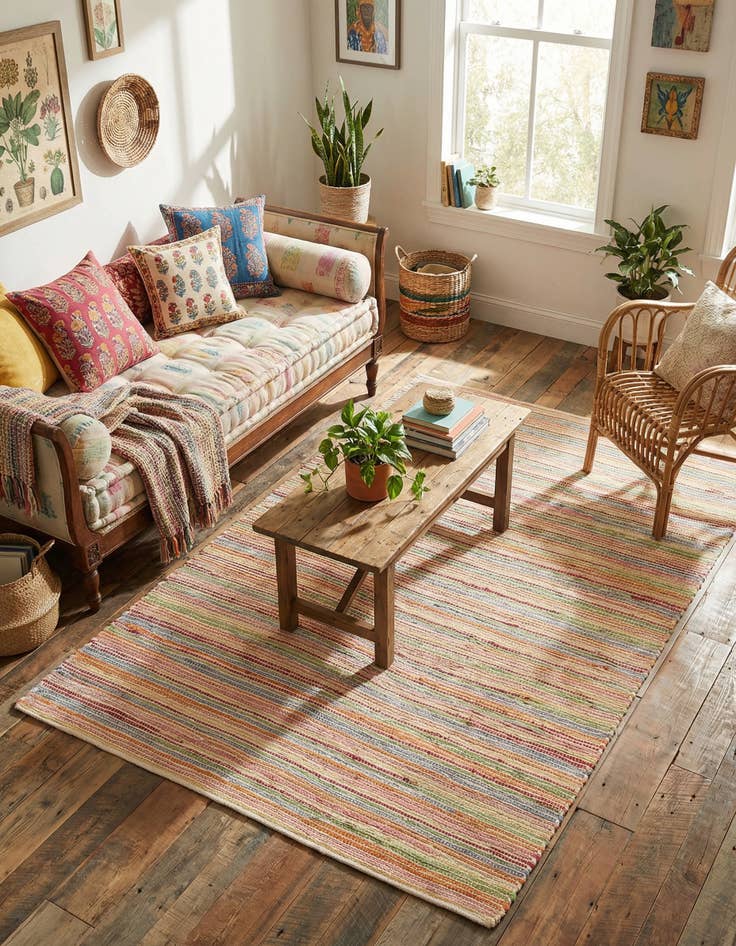 Detail image of 4' 1 x 6' 1 Hand Woven Happy Rugs Rainbow Weave