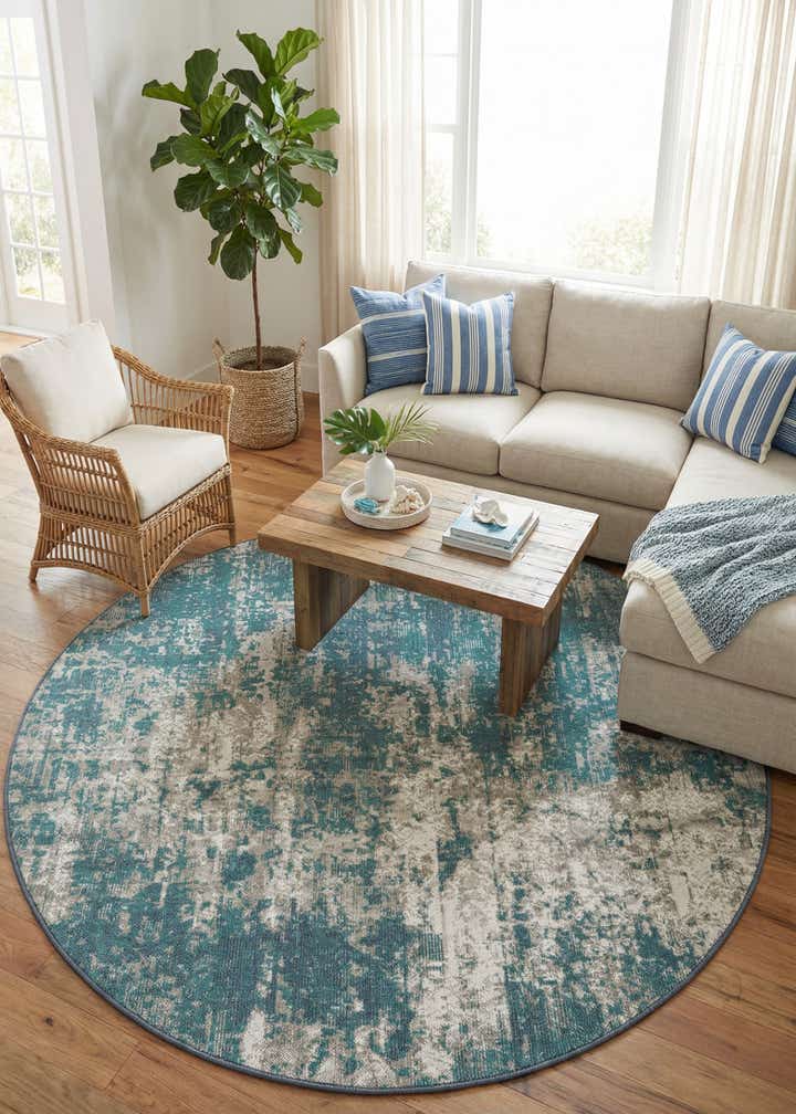 7' x 7' Easy-Clean Coastal Indoor / Outdoor Round Rug