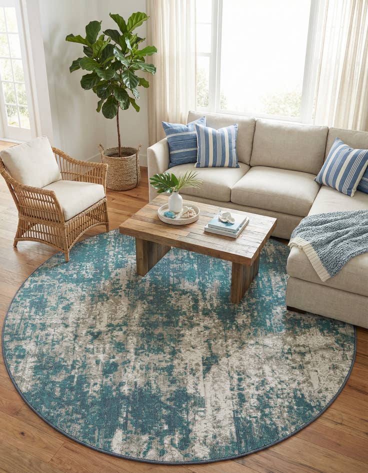 Detail image of 7' x 7' Washable Coastal Indoor / Outdoor Round Rug