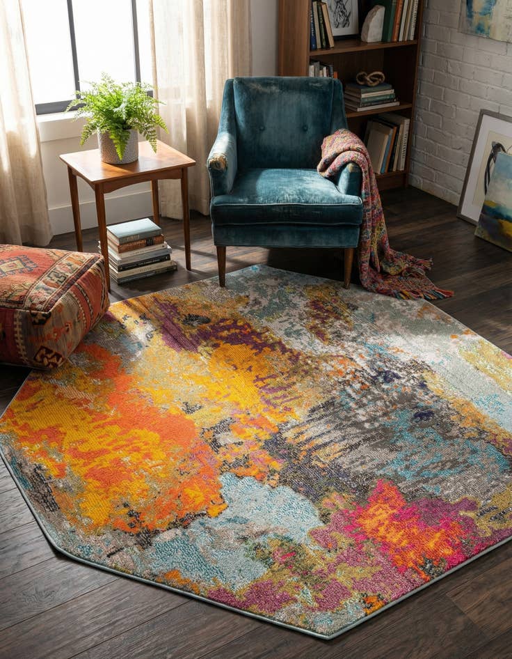 Detail image of 5' 3 x 5' 3  Washable Vivid Octagon Rug