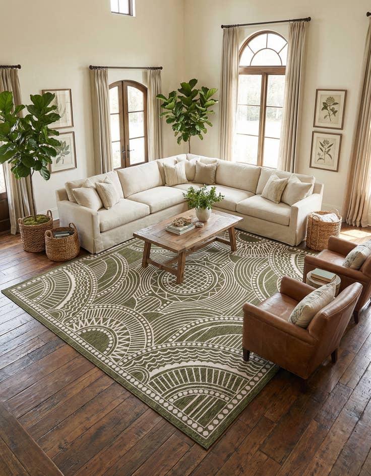 Detail image of 13' x 13' Easy-Clean Traditional Indoor / Outdoor Square Rug