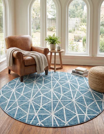 Blue Lattice Trellis Round Rug