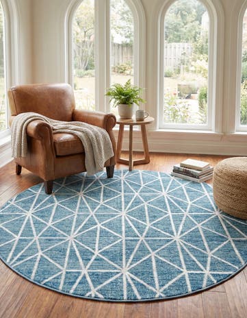 Blue Lattice Trellis Round Rug