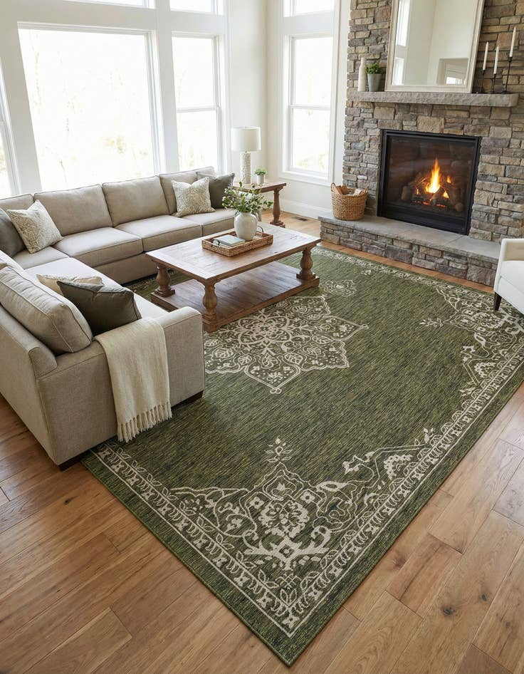 Detail image of 13' x 13'  Washable Traditional Indoor / Outdoor Square Rug