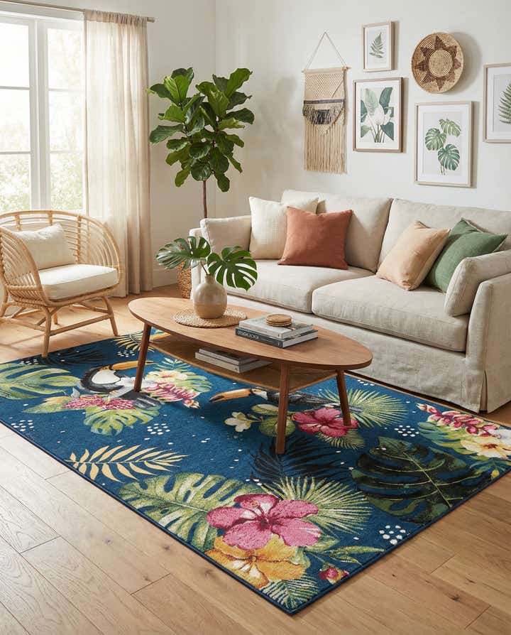 5' 3 x 8' Easy-Clean Botanical Indoor / Outdoor Rug