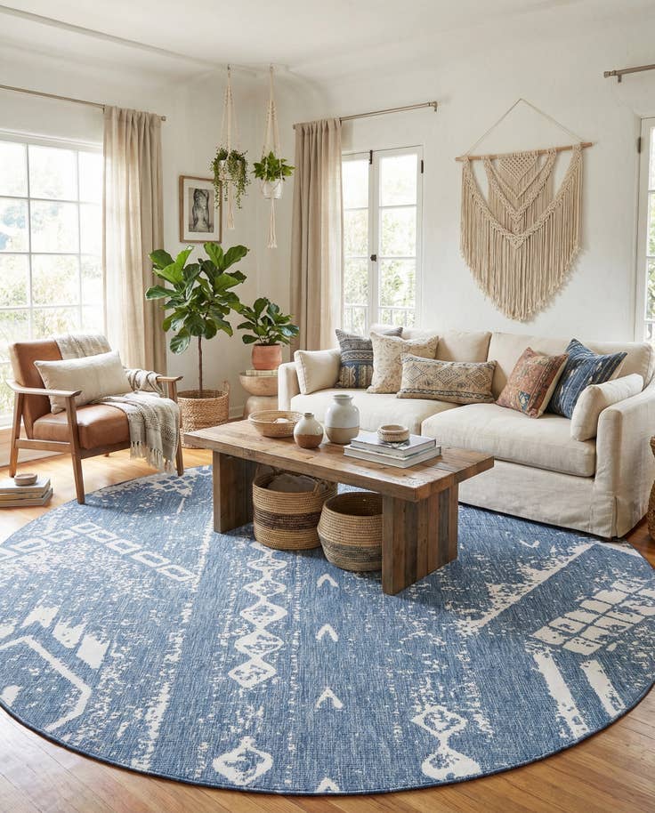 Detail image of 13' x 13' Easy-Clean Bohemian Indoor / Outdoor Round Rug