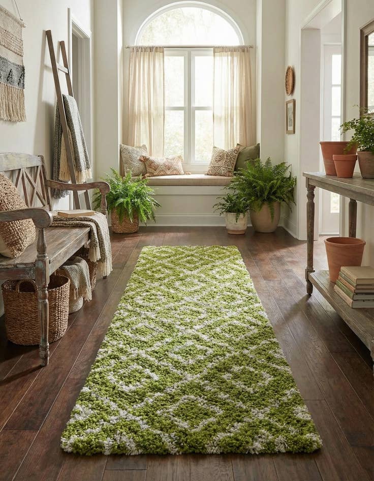 Detail image of 2' 7 x 10' Trellis Shag Runner Rug