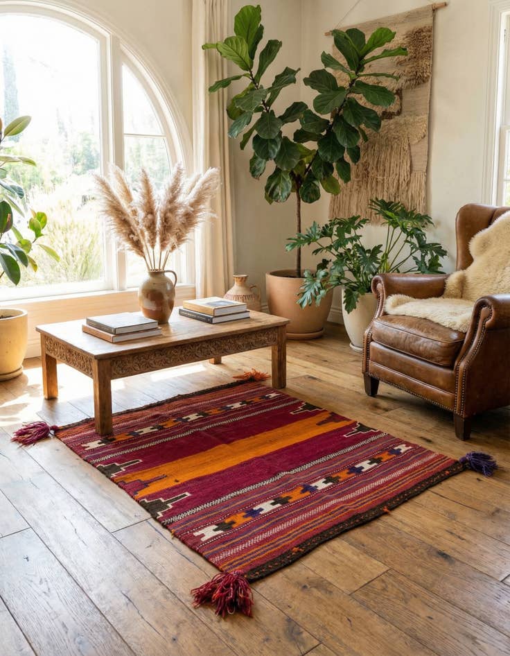 Detail image of 3' x 3' 8 Hand Woven Kilim Afghan Wool Square Rug