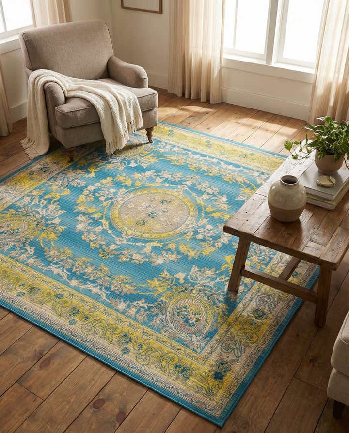 6' x 6' Easy-Clean Traditional Indoor / Outdoor Square Rug