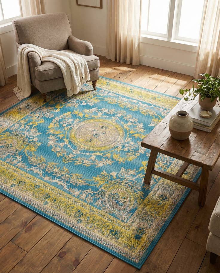 Detail image of 6' x 6' Easy-Clean Traditional Indoor / Outdoor Square Rug