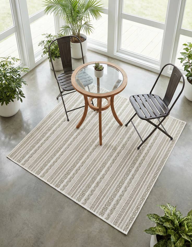 Detail image of 5' 3 x 5' 3 Easy-Clean Striped Indoor / Outdoor Square Rug