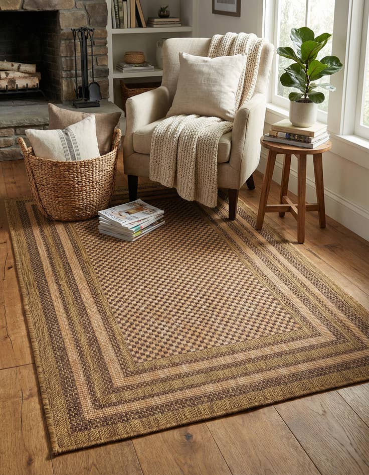Detail image of 3' 3 x 5' Washable Border Indoor / Outdoor Rug