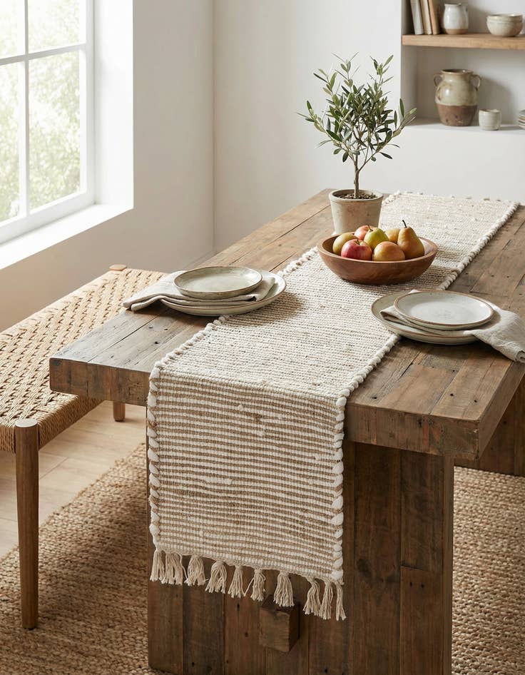 Detail image of 1' 2 x 6' 1  Hand Woven Chindi Jute Table Runner Rug
