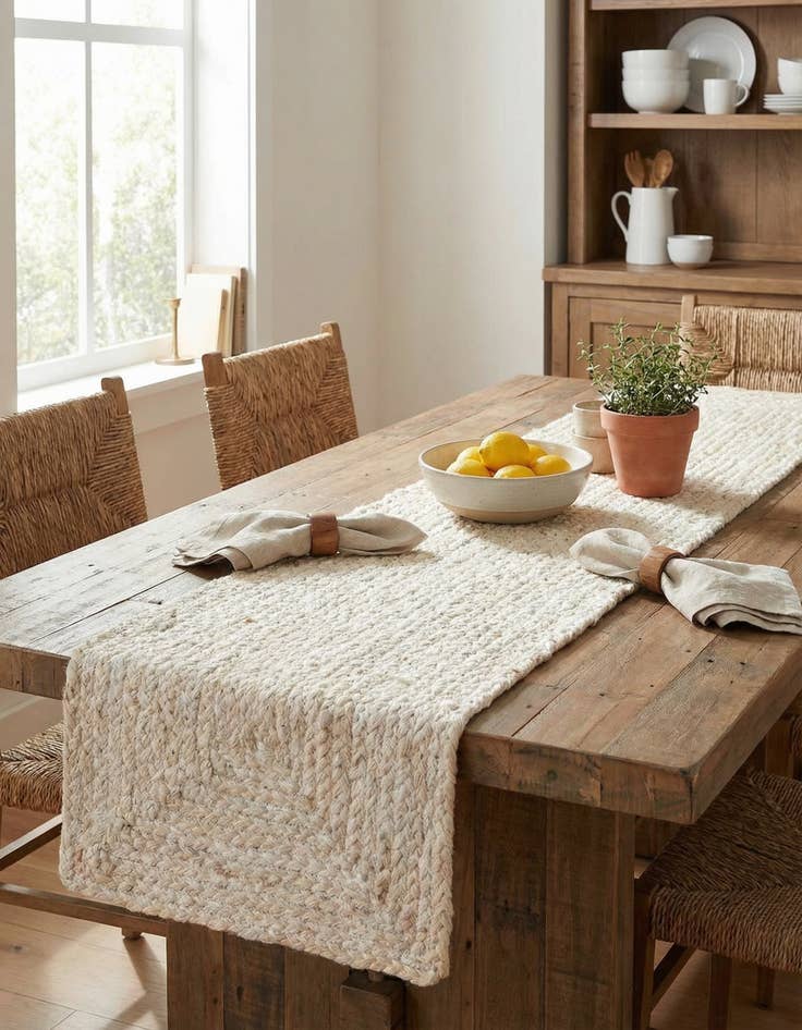 Detail image of 1' 2 x 4' 1  Hand Braided Jute Table Runner Rug