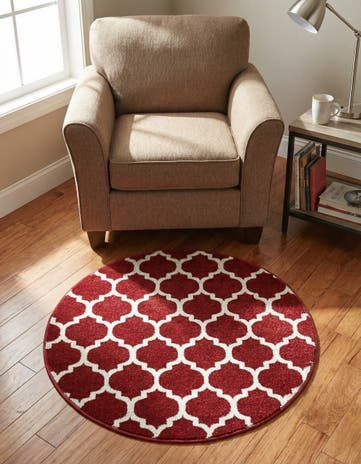 Dark Terracotta Lattice Round Rug