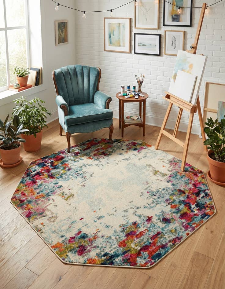 Detail image of 5' x 5'  Washable Spectrum Octagon Rug
