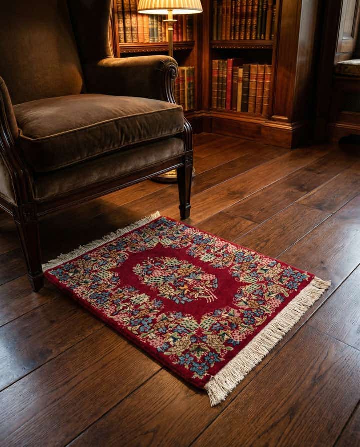 1' 8 x 2' 4 Hand Knotted Kerman Persian Square Rug