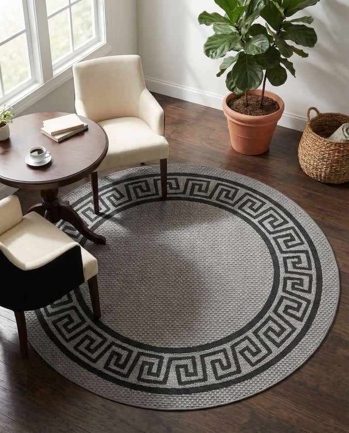 6' x 6' Easy-Clean Border Indoor / Outdoor Round Rug
