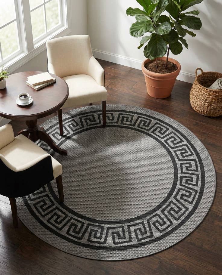 Detail image of 6' x 6' Easy-Clean Border Indoor / Outdoor Round Rug