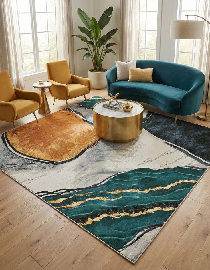 Detail image of 10' x 10'  Washable Modern Indoor / Outdoor Square Rug