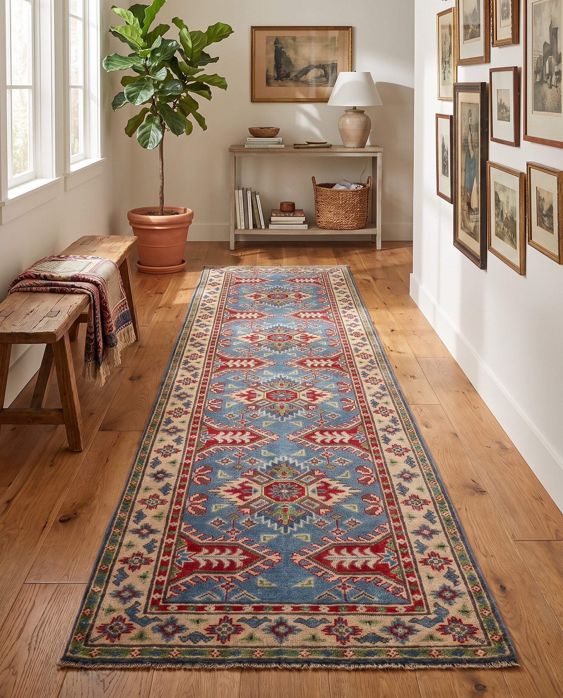 85cm x 300cm Hand Knotted Kazak Runner Rug