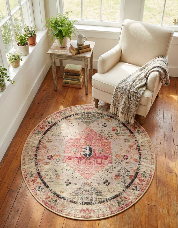 Detail image of 3' x 3' Washable Traditional Indoor / Outdoor Round Rug