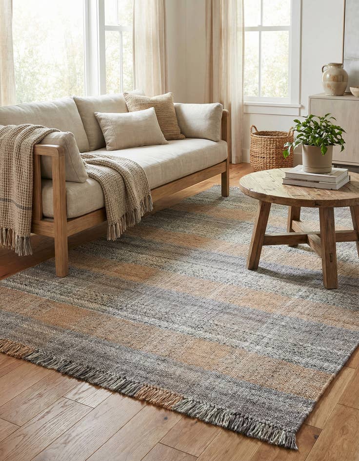 Detail image of 6' 1 x 9'  Hand Woven Eco Plaid   Washable Indoor / Outdoor Rug