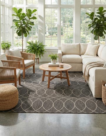 Charcoal Easy-Clean Lattice Indoor / Outdoor Square Rug