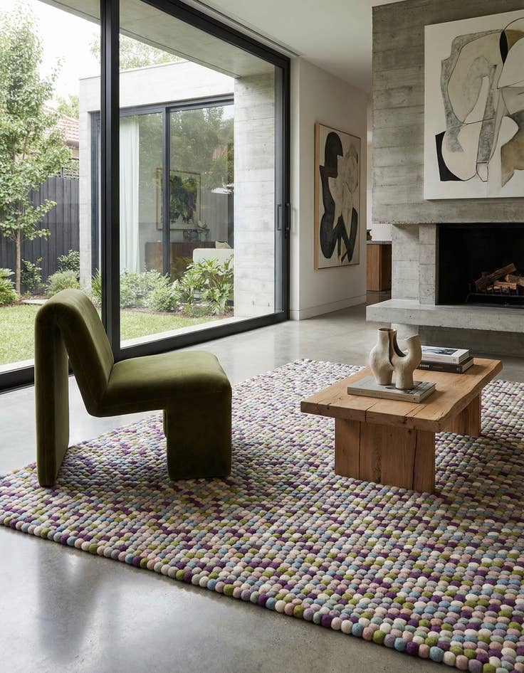 Detail image of 7' 10 x 10'  Hand Woven Felt Ball Wool Rug