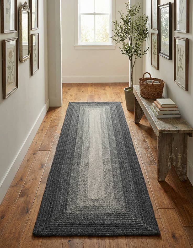 Detail image of 2' x 6' 1 Handmade Hand Braided Wool Runner Rug