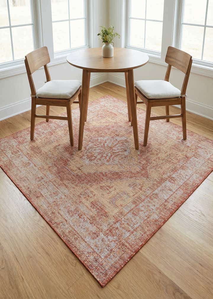5' 3 x 5' 3 Easy-Clean Traditional Indoor / Outdoor Square Rug