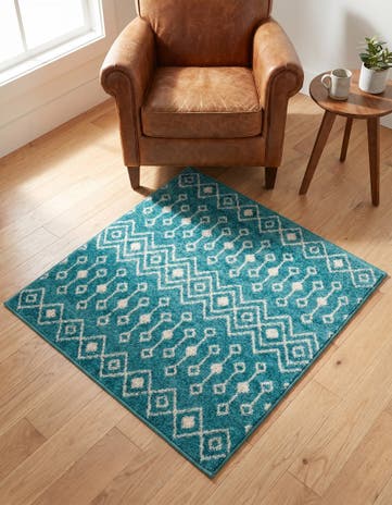 Turquoise Moroccan Trellis Square Rug
