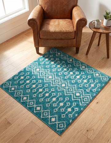 Turquoise Moroccan Trellis Square Rug