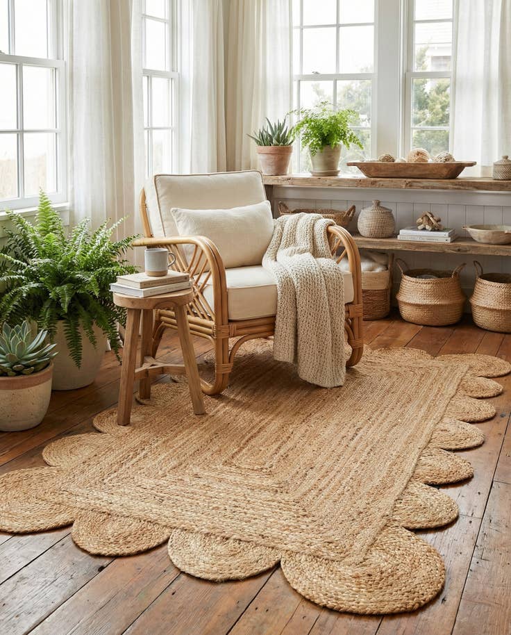 Detail image of 3' 1 x 5' 1 Hand Woven Scallop Braided Jute Rug