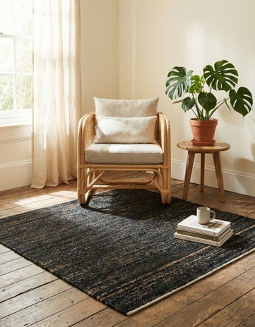 Midnight Denim Blue Hand Woven Palm Beach Jute Square Rug