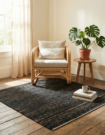Midnight Denim Blue Hand Woven Palm Beach Jute Square Rug