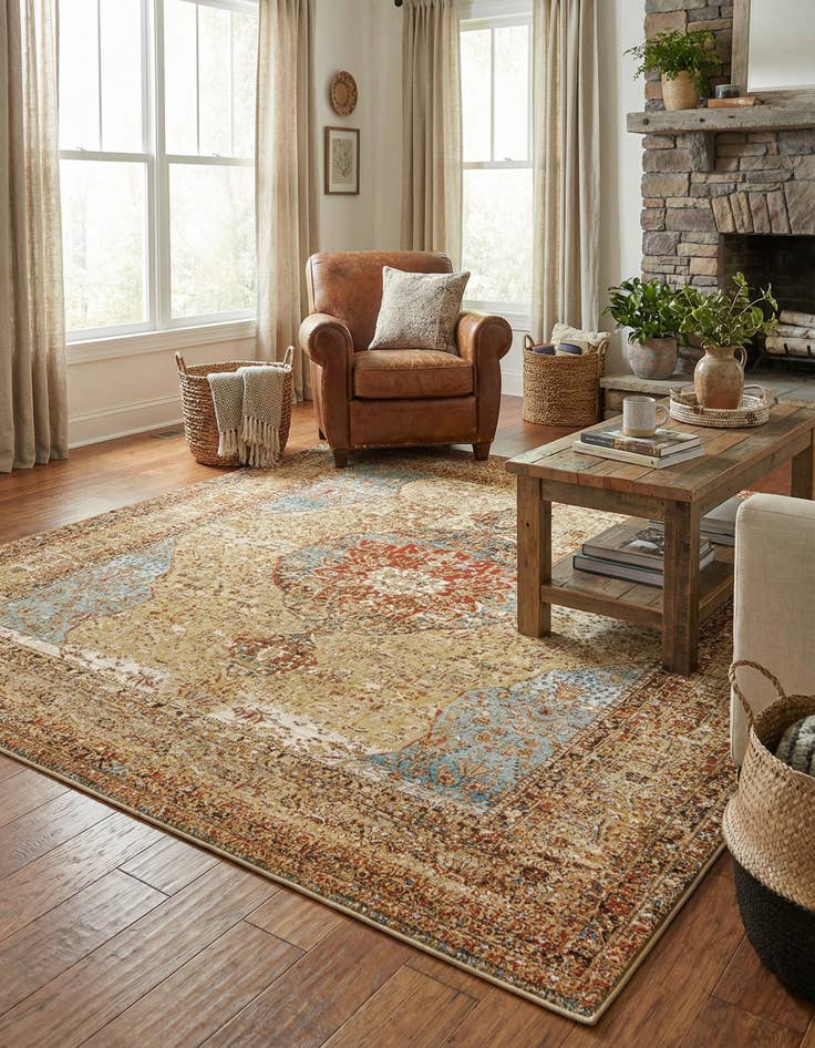 Detail image of 7' 10 x 7' 10 Washable Traditional Indoor / Outdoor Square Rug