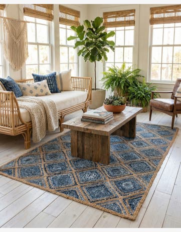 Blue Handmade Braided Jute Rug