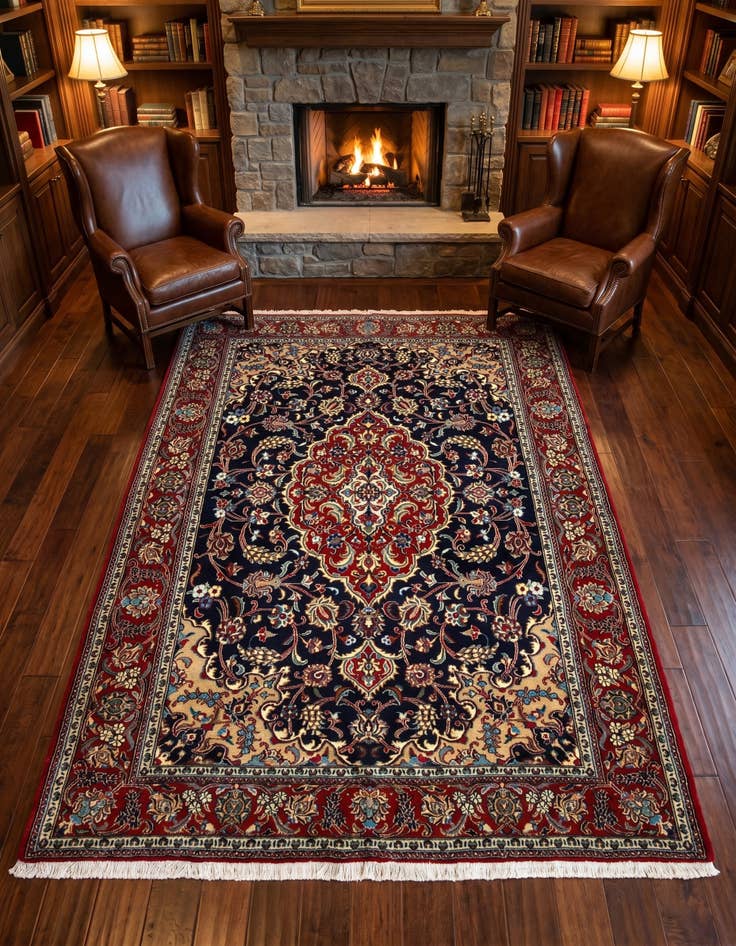 Detail image of 4' 8 x 6' 9 Hand Knotted Qom Persian Rug