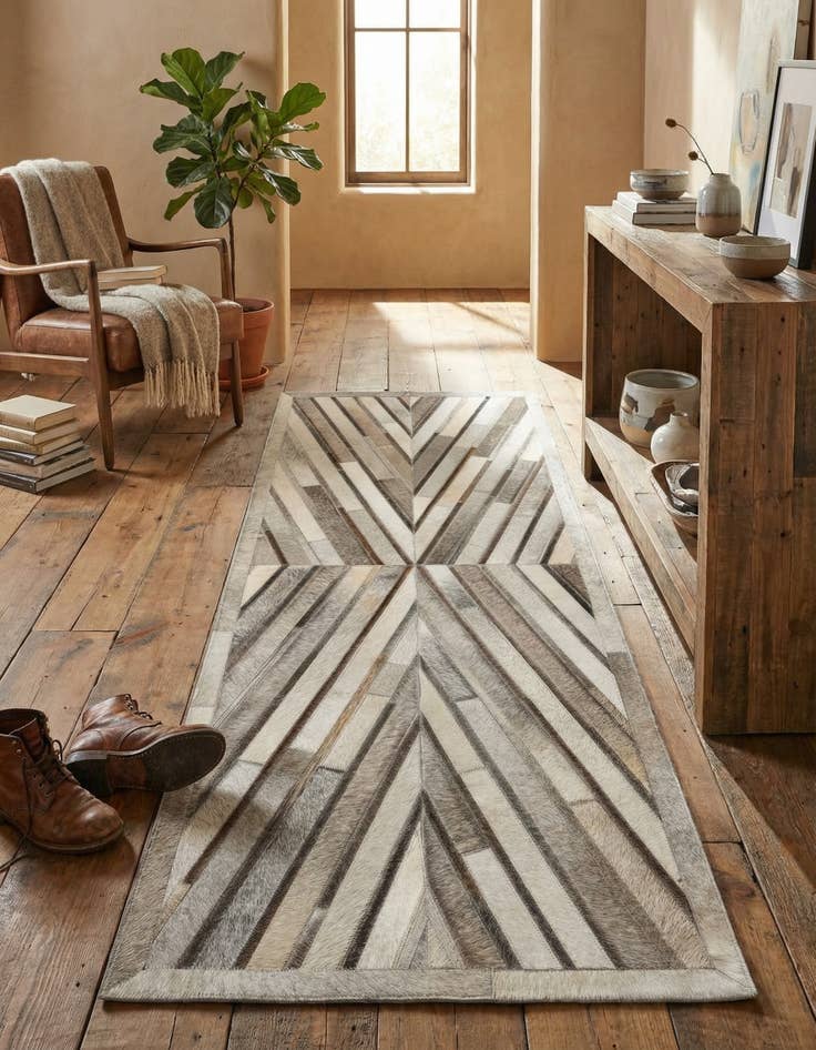 Detail image of 2' 2 x 6' 1 Cowhide Leather Runner Rug