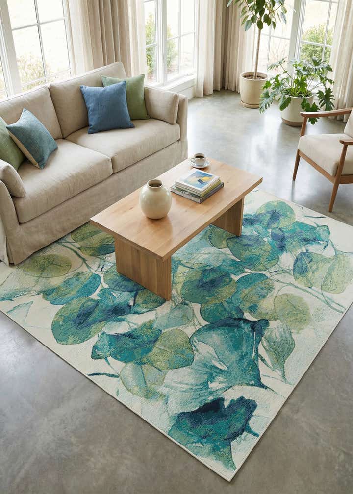 7' 10 x 7' 10 Easy-Clean Botanical Indoor / Outdoor Square Rug