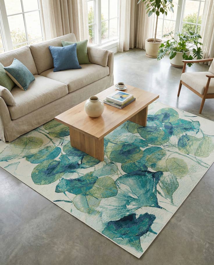 Detail image of 7' 10 x 7' 10 Easy-Clean Botanical Indoor / Outdoor Square Rug